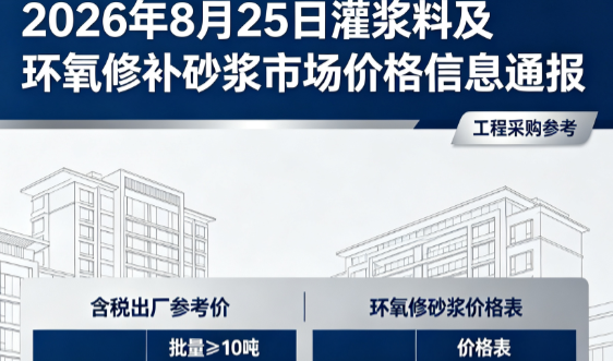 绥江2026年8月25日灌浆料及环氧修补砂浆市场价格信息通报